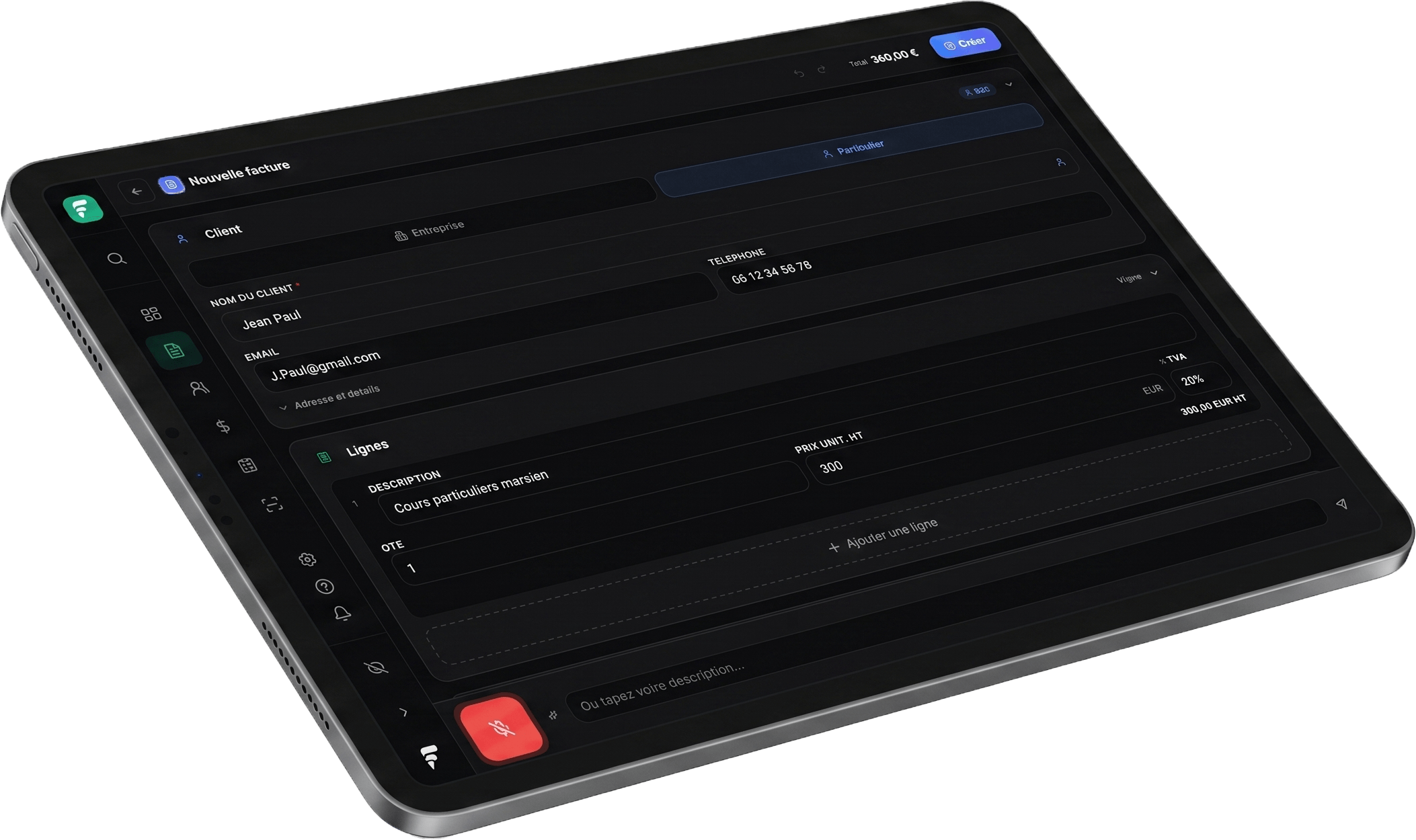 Factu.me sur iPad — Dictez votre facture